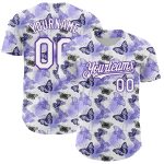 Custom Name Number Baseball Jersey - Personalized 3D Butterfly Design in White Purple - Authentic Team Apparel Personalized