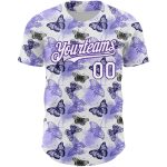 Custom Name Number Baseball Jersey - Personalized 3D Butterfly Design in White Purple - Authentic Team Apparel Personalized
