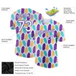 Custom Name and Number 3D Pattern Design Feather Performance T-Shirt - White Purple Team Apparel Personalized White Purple