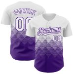 Custom Name and Number Baseball Jersey with 3D Gradient Square Shapes in White and Purple - Personalized Sports Apparel Personalized