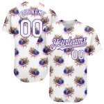 Custom Name and Number 3D Pattern Design Growling Lion Baseball Jersey - Personalized White Purple Team Apparel Personalized