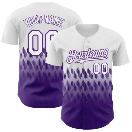Custom Baseball Jersey with Personalized Name and Number - White Purple 3D Pattern Design Personalized White Purple 3D Pattern