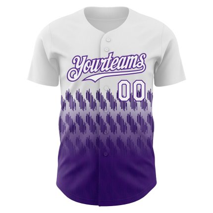 Custom Baseball Jersey with Personalized Name and Number - White Purple 3D Pattern Design Personalized White Purple 3D Pattern