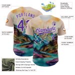 Personalized Mountains Landscape 3D Pattern Baseball Jersey in White & Purple Personalized White Purple 3D Pattern Design