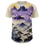 Custom Name Number Baseball Jersey Mountains Landscape 3D Pattern Design White Purple Authentic Team Personalized White Purple