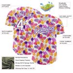 Personalized Tropical Flower and Hawaii Palm Leaves Baseball Jersey - Custom Name and Number, 3D White Purple Design Personalized