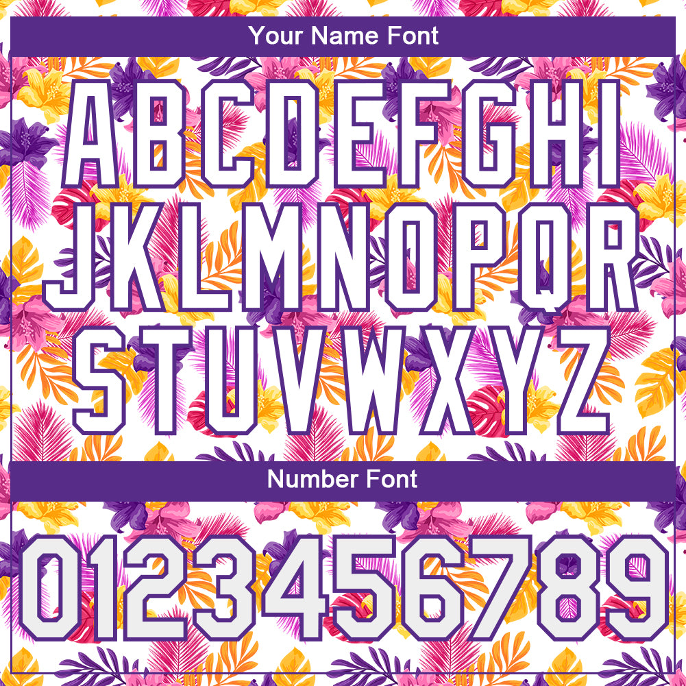 Personalized White Purple 3D Pattern Design Tropical Flower And Hawaii Palm Leaves Authentic Baseball Jersey Team Custom Name and Number Personalized Tropical Flower and Hawaii Palm Leaves Baseball Jersey - Custom Name and Number, 3D White Purple Design Personalized - Image 5