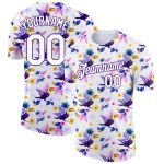 Custom Tropical Hawaii Flower Performance T-Shirt with Bird, Personalized Purple 3D Pattern, Team Name & Number Personalized