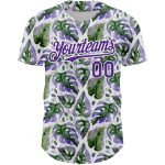 Custom Monstera Baseball Jersey with Name and Number - Personalized 3D Tropical Purple and White Design Personalized White
