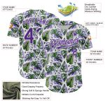 Custom Monstera Baseball Jersey with Name and Number - Personalized 3D Tropical Purple and White Design Personalized White