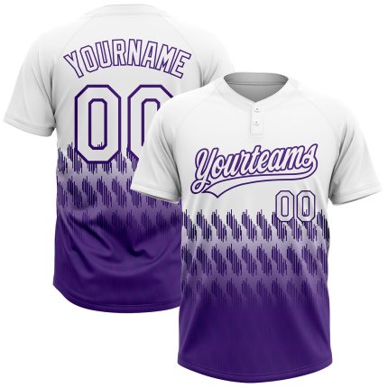 Custom Unisex Softball Jersey with Personalized Name and Number - White Purple 3D Pattern, Two-Button Design Personalized