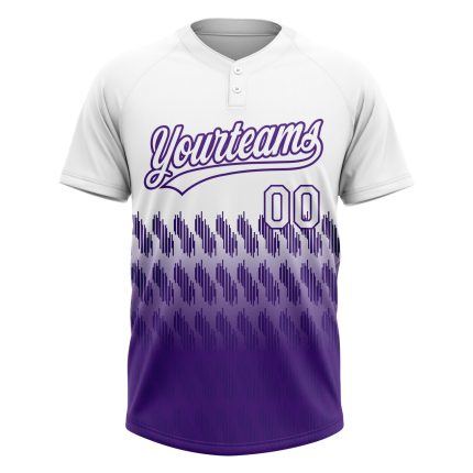 Custom Unisex Softball Jersey with Personalized Name and Number - White Purple 3D Pattern, Two-Button Design Personalized