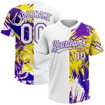 Custom Name Number Tropical Palm Leaves Unisex Softball Jersey - Personalized White Purple 3D Pattern Two-Button Design Personalized