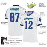 Personalized Custom Name and Number Throwback Football Jersey in White Purple Aqua Mesh Personalized White Purple-Aqua Mesh