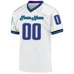 Personalized Custom Name and Number Throwback Football Jersey in White Purple Aqua Mesh Personalized White Purple-Aqua Mesh