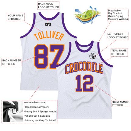 Custom Authentic Basketball Jersey - Personalized White Purple Bay Orange with Name and Number Personalized White Purple-Bay