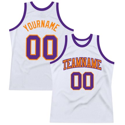 Custom Authentic Basketball Jersey - Personalized White Purple Bay Orange with Name and Number Personalized White Purple-Bay