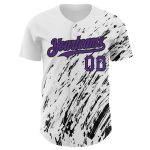 Custom Name and Number Personalized Abstract 3D Splash Baseball Jersey in White Purple-Black Design Personalized White Purple-Black