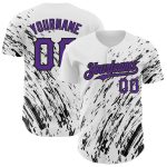 Custom Name and Number Personalized Abstract 3D Splash Baseball Jersey in White Purple-Black Design Personalized White Purple-Black