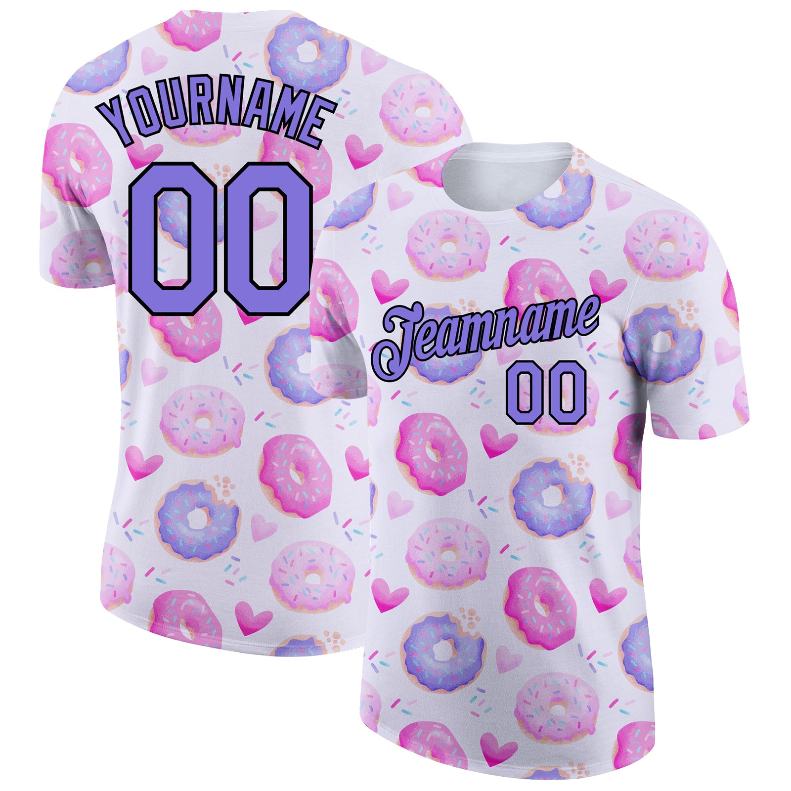 Custom Name and Number T-Shirt - Personalized 3D Pattern Design in White, Purple, and Black for Dessert Performance Team