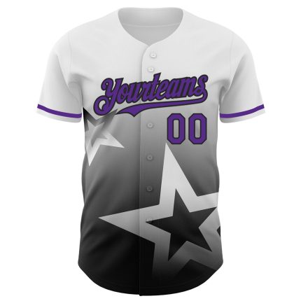 Custom Gradient 3D Pattern Baseball Jersey with Twinkle Star Design - Personalized White, Purple, Black, Custom Name & Number