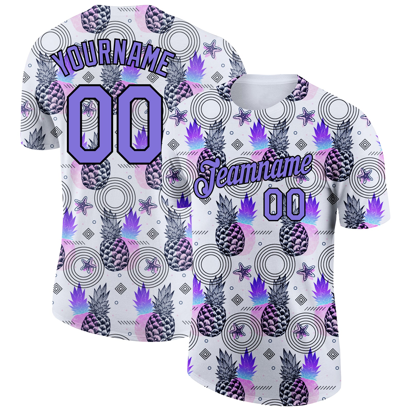 Custom Pineapple Performance T-Shirt with Name and Number, 3D White Purple-Black Design for Summer Holiday Team Wear Personalized