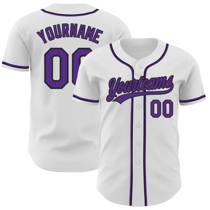 Personalized Authentic Baseball Jersey - White Purple Black Design Personalized White Purple-Black Authentic Baseball Jersey