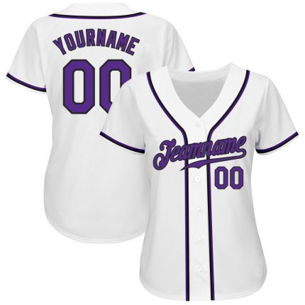 Custom Name and Number Baseball Jersey - Personalized White Purple-Black Authentic Team Jersey Personalized White Purple-Black