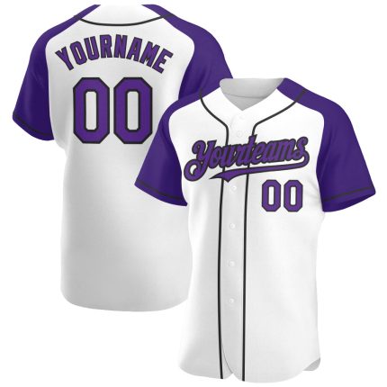 Custom Name and Number Baseball Jersey - Personalized White Purple-Black Authentic Raglan Sleeves Personalized White Purple-Black