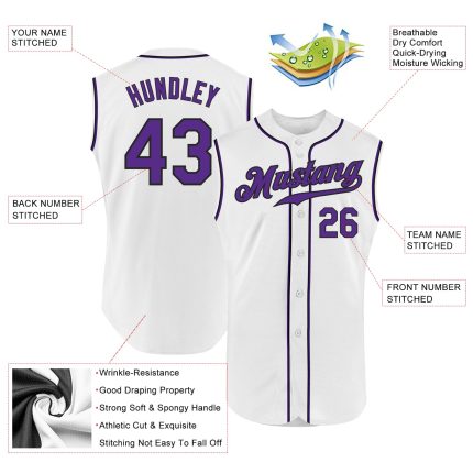 Custom Name and Number Baseball Jersey - Personalized Authentic Sleeveless White Purple-Black Team Jersey Personalized White