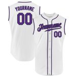 Custom Name and Number Baseball Jersey - Personalized Authentic Sleeveless White Purple-Black Team Jersey Personalized White
