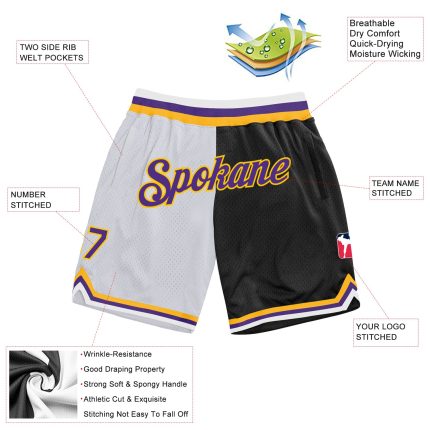 Custom Name Number Authentic Basketball Shorts White Purple Black Fashion Split Design Personalized White Purple-Black Authentic