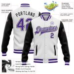 Custom Name Number Two Tone Bomber Jacket White Purple Black Full-Snap Varsity Letterman Personalized White Purple-Black