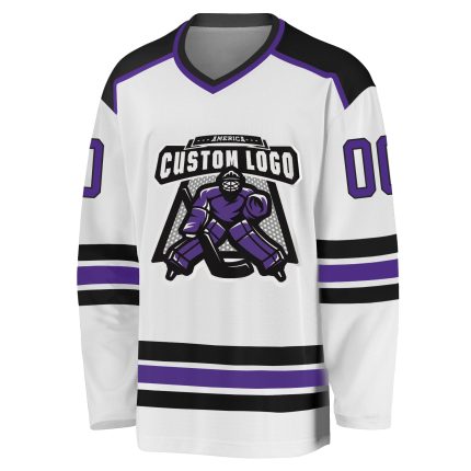 Personalized Purple Black Hockey Jersey - Custom White Sports Apparel Personalized White Purple-Black Hockey Jersey
