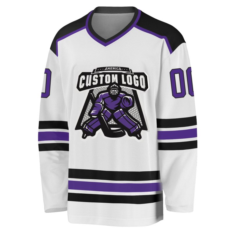 Personalized Purple Black Hockey Jersey - Custom White Sports Apparel Personalized White Purple-Black Hockey Jersey