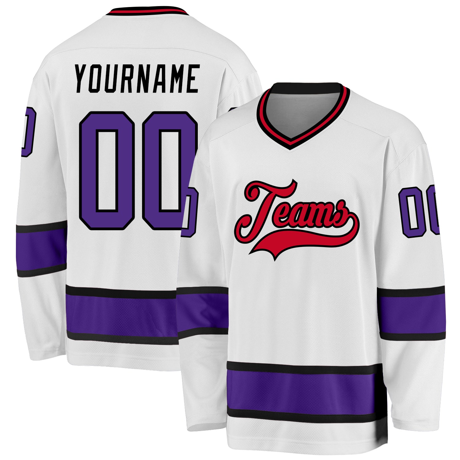 Custom Name and Number Hockey Jersey - Personalized White Purple Black Team Apparel Personalized White Purple-Black Hockey
