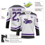 Custom Name and Number Personalized White Purple Black Hockey Jersey - Lace Neck Team Jersey Personalized White Purple-Black