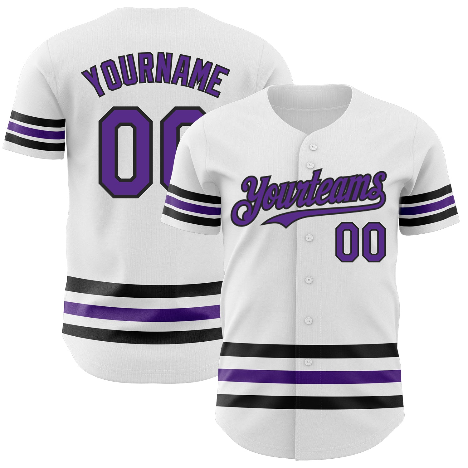 Custom Team Baseball Jersey with Personalized Name and Number - White Purple Black Line Authentic Style Personalized White