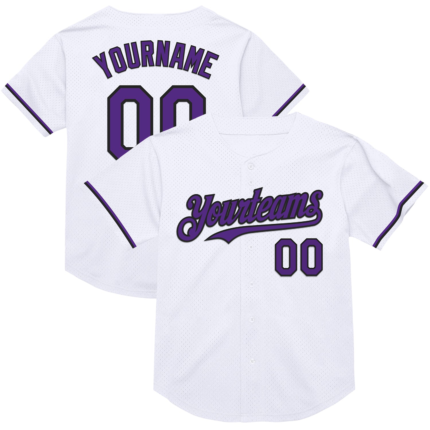 Custom Name Number Authentic Throwback Baseball Jersey - Personalized White Purple Black Mesh Personalized White Purple-Black