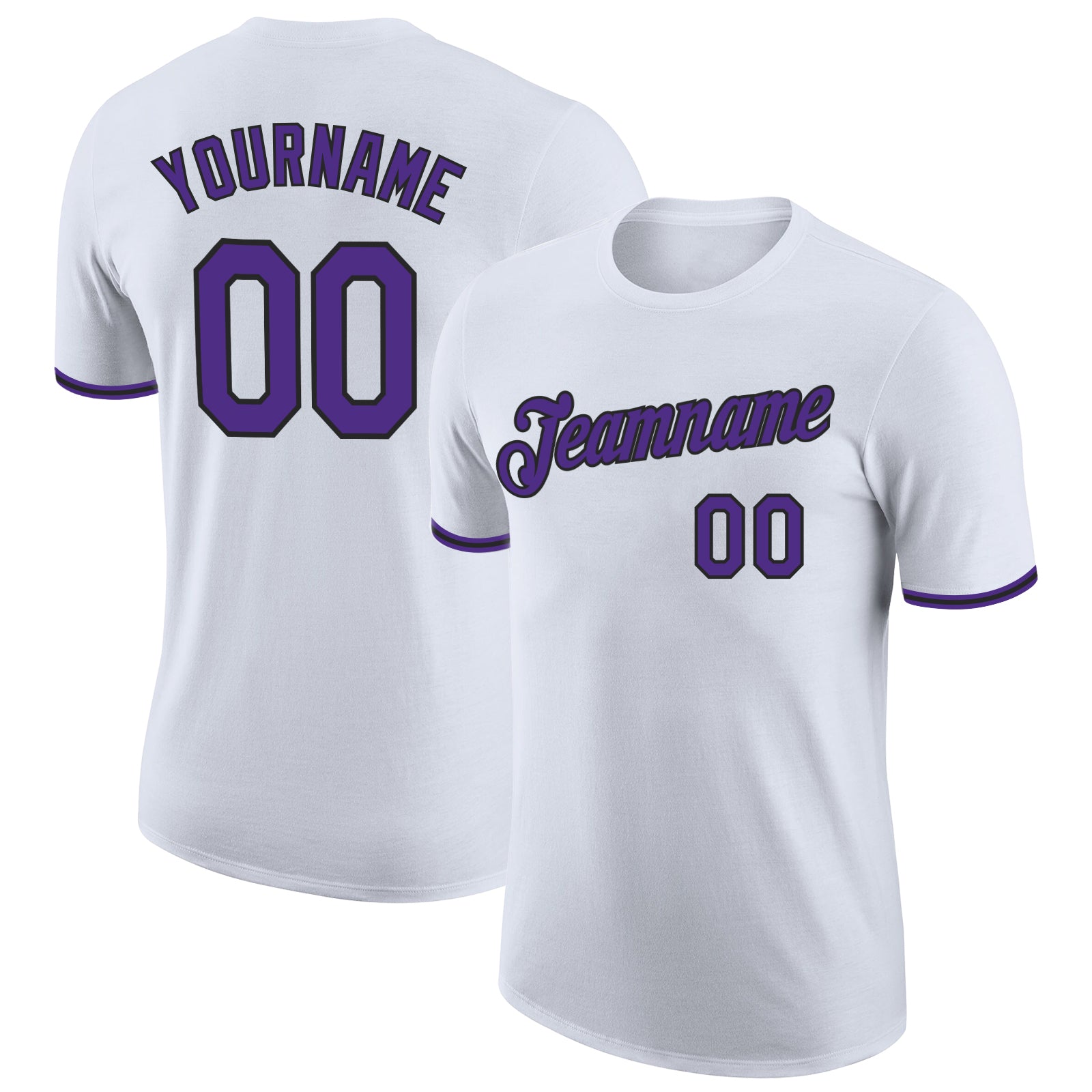 Custom Performance T-Shirt with Personalized Name and Number - White Purple Black Team Gear Personalized White Purple-Black