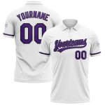 Custom Performance Vapor Golf Polo Shirt with Name and Number - Personalized White Purple-Black Design Personalized White
