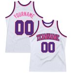 Custom Name and Number Authentic Basketball Jersey - Personalized White Purple Black Pink Throwback Design Personalized White