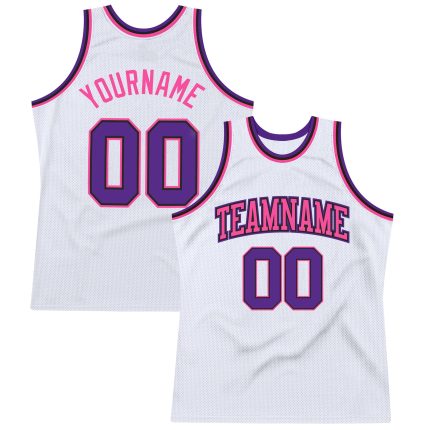 Custom Name and Number Authentic Basketball Jersey - Personalized White Purple Black Pink Throwback Design Personalized White
