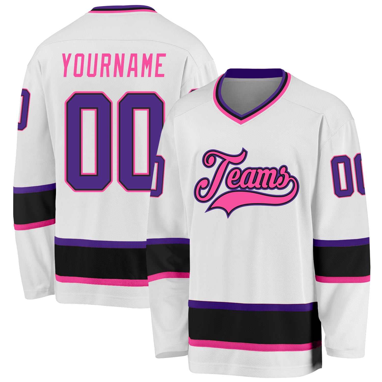 Custom Team Hockey Jersey with Personalized Name & Number - White Purple Black Pink Personalized White Purple Black-Pink