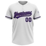 Custom Two-Button Unisex Softball Jersey in White, Purple, and Black Personalized White Purple-Black Two-Button Unisex Softball