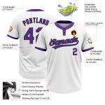 Custom Name and Number Personalized Unisex Softball Jersey in White Purple-Black Two-Button Design Personalized White Purple-Black