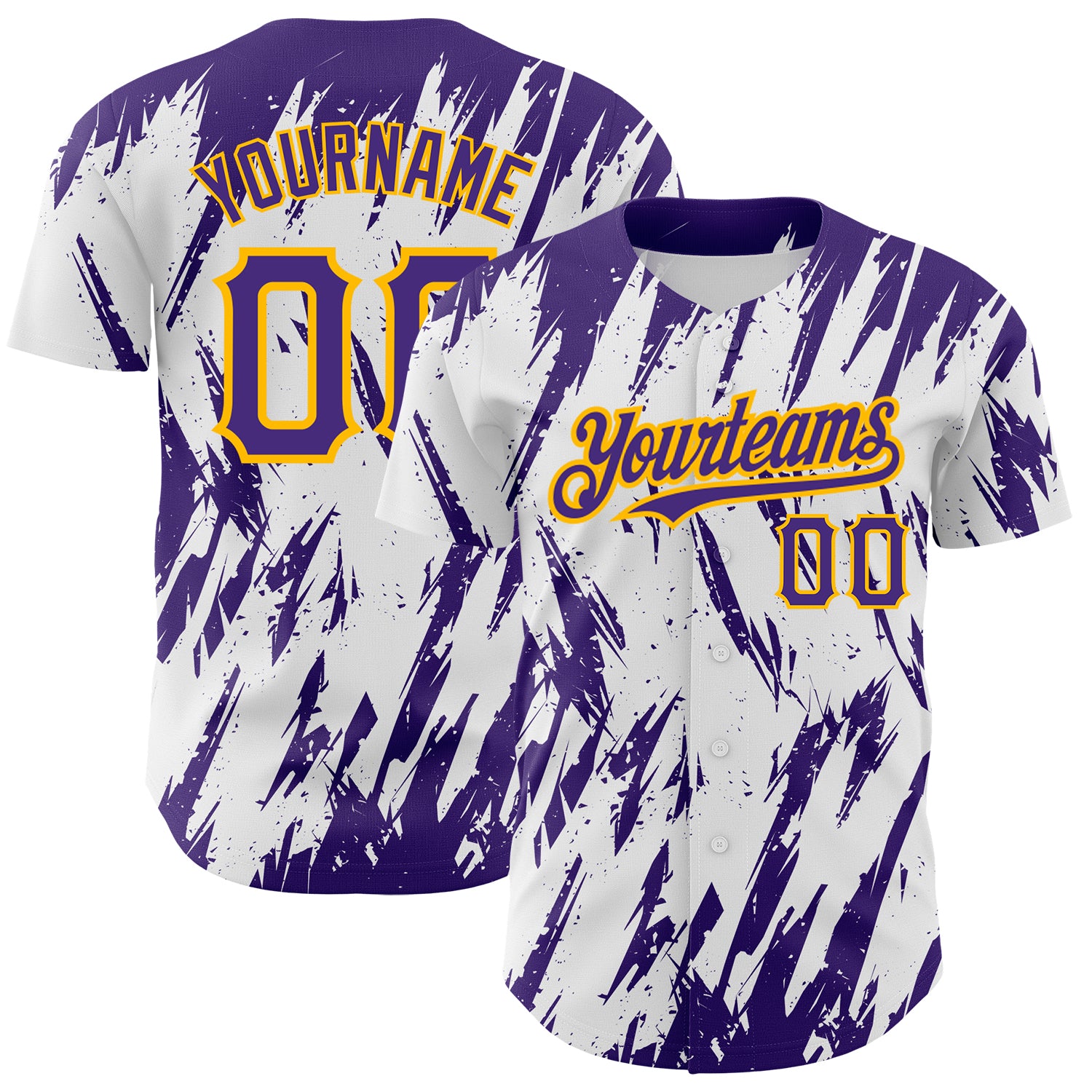 Custom Name Number Baseball Jersey - Personalized 3D Purple Gold Abstract Design, Sharp Shape, Authentic Team Wear Personalized