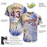 Custom Name and Number Baseball Jersey with Hawaii Palm Leaves, White Purple-Gold 3D Design Personalized White Purple-Gold