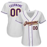 Customizable White Purple Gold Baseball Jersey - Authentic Sports Apparel Personalized White Purple-Gold Authentic Baseball