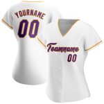 Custom Name and Number Baseball Jersey | Personalized White Purple-Gold Authentic Team Jersey Personalized White Purple-Gold